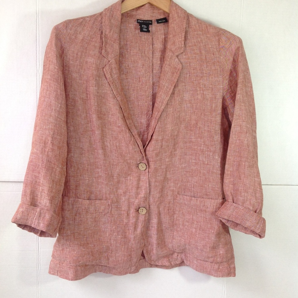 Jones New York Red Linen Blazer White Jacket